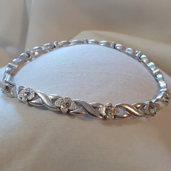 Silvertone Bracelet with Rhinestones - Picture 1 of 5